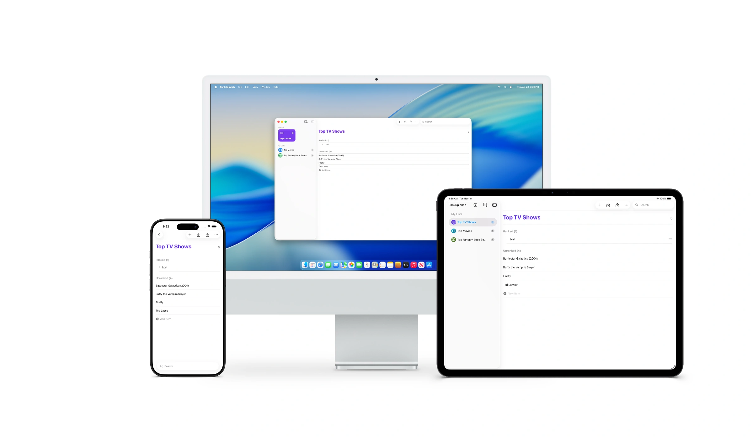 RankSpinnah on iPhone, iPad, and iMac